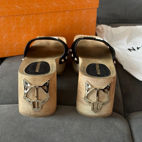 NAKED WOLFE y2k black suede wooden clog mule sandals size 37 US 6.5 - Picture 3 of 5